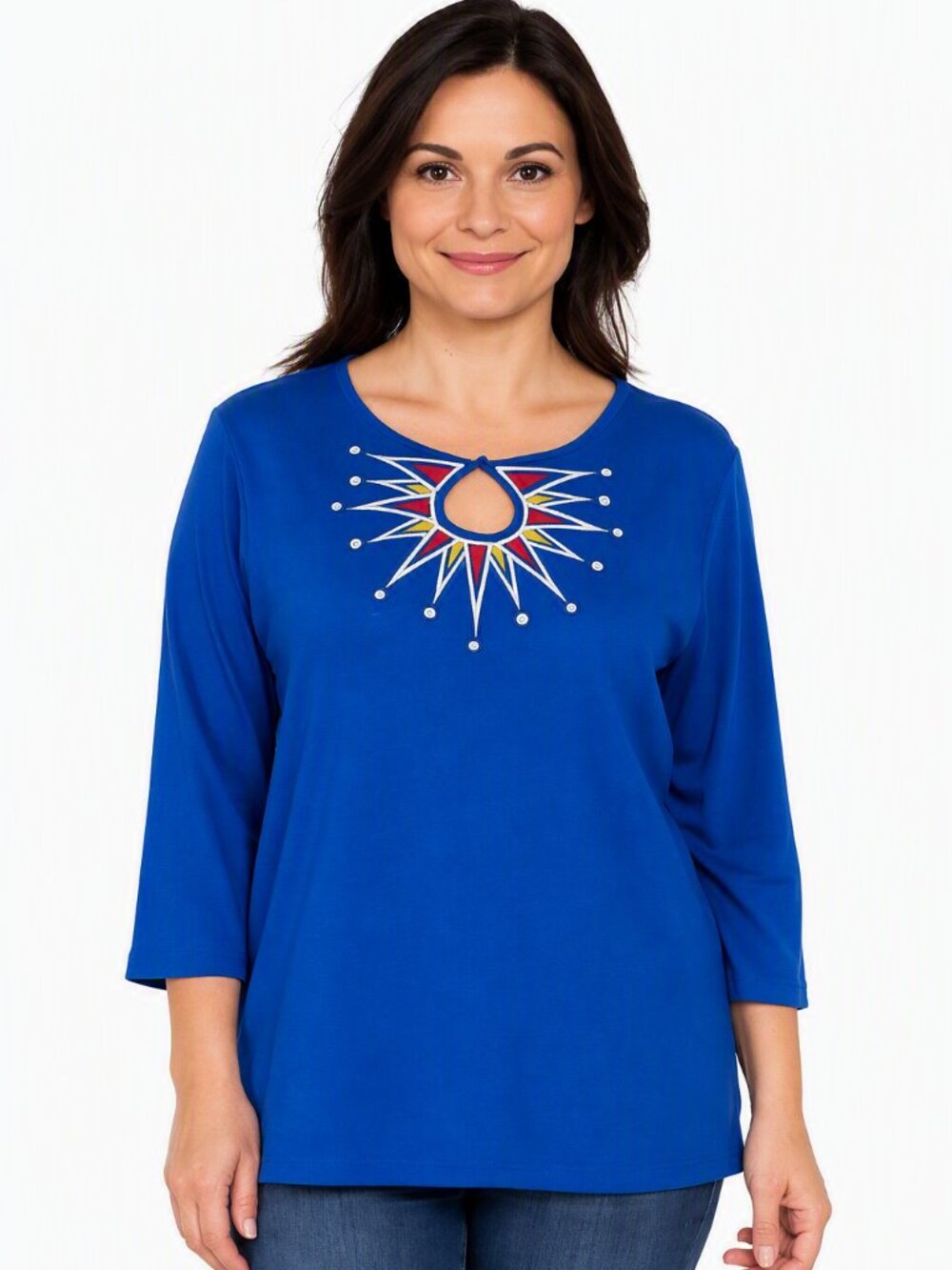 Bob Mackie Wearable Art Blue Top M | Starburst Bodice, Rhinestone Detail